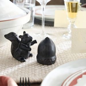 Pottery Barn Bronze Squirrel Acorn Stoneware Salt & Pepper Shakers
